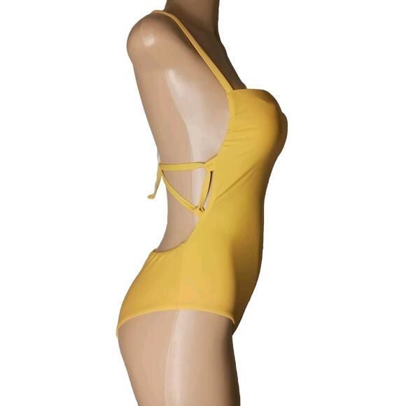 NWT Lulu's Yellow Square Neck Strappy Backless One-Piece Swimsuit Size M Padded - Picture 5 of 8